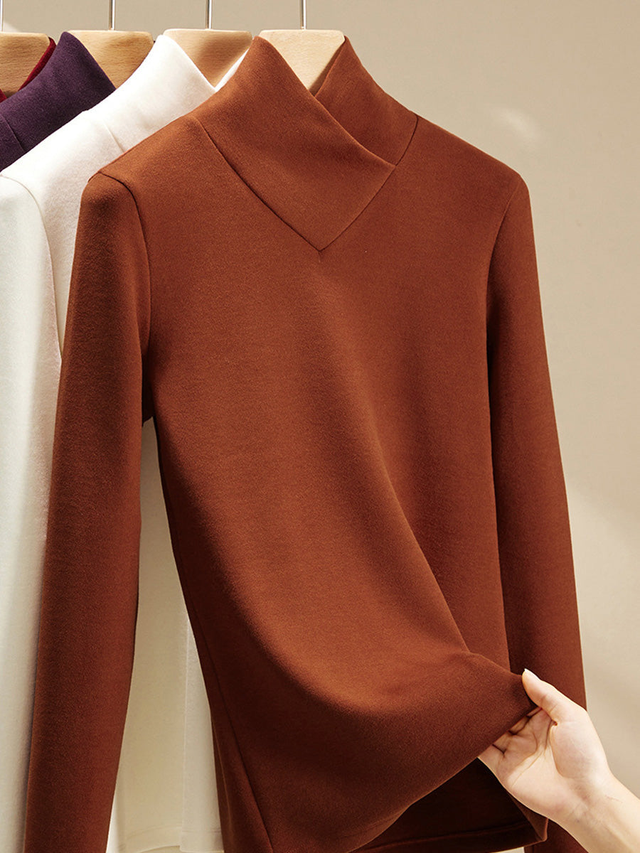 Women Vintage Winter Pure Color V-Neck Knitted Sweater