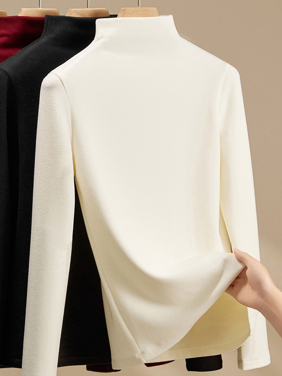 Women Autumn Casual Pure Color Half-Turtleneck Sweater