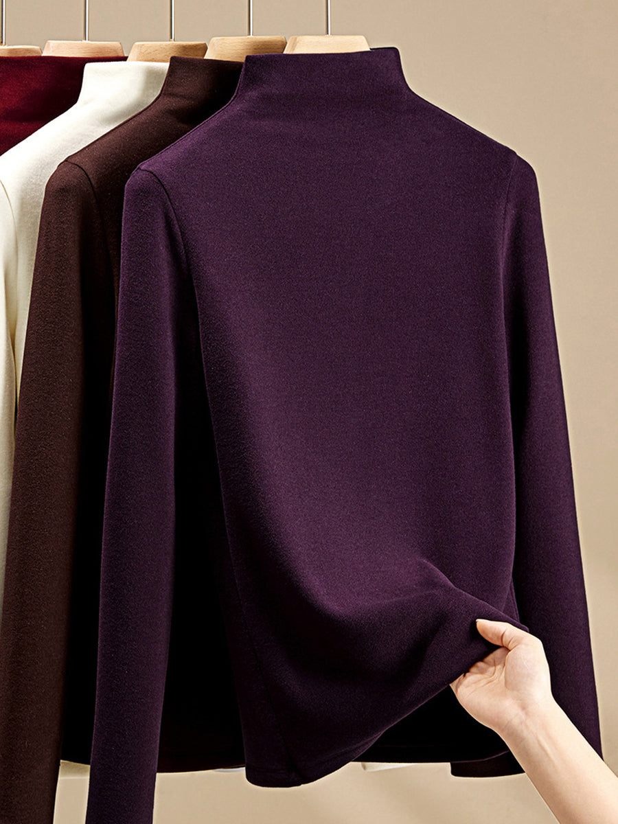 Women Autumn Casual Pure Color Half-Turtleneck Sweater