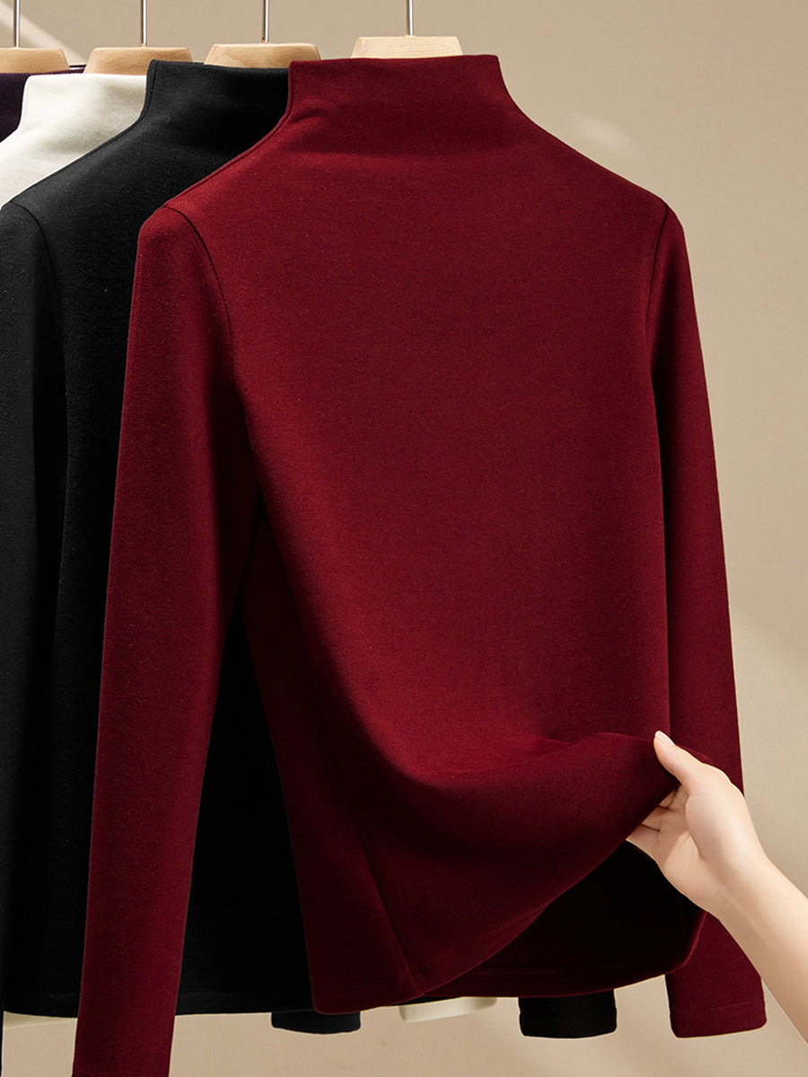 Women Autumn Casual Pure Color Half-Turtleneck Sweater