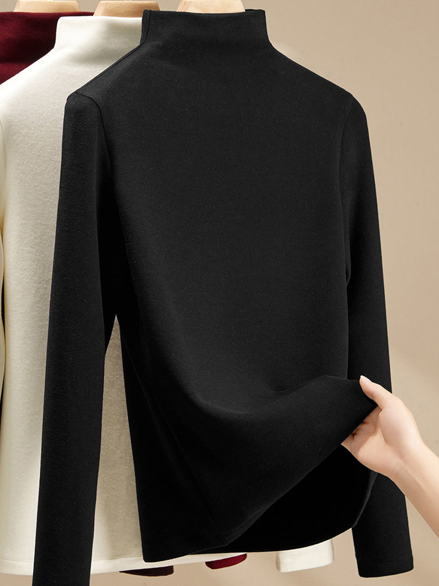 Women Autumn Casual Pure Color Half-Turtleneck Sweater