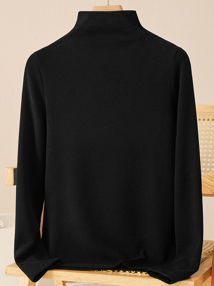 Women Autumn Casual Pure Color Half-Turtleneck Sweater