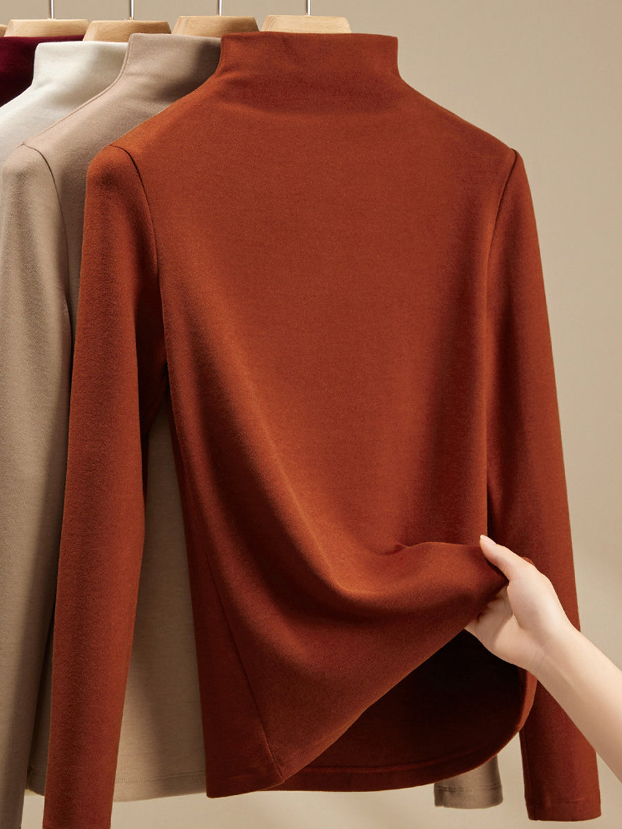 Women Autumn Casual Pure Color Half-Turtleneck Sweater