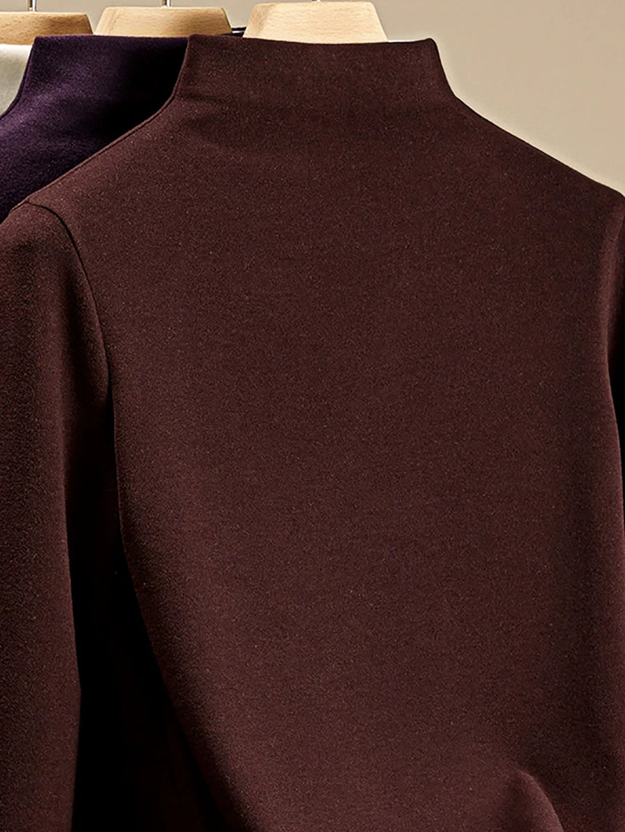 Women Autumn Casual Pure Color Half-Turtleneck Sweater