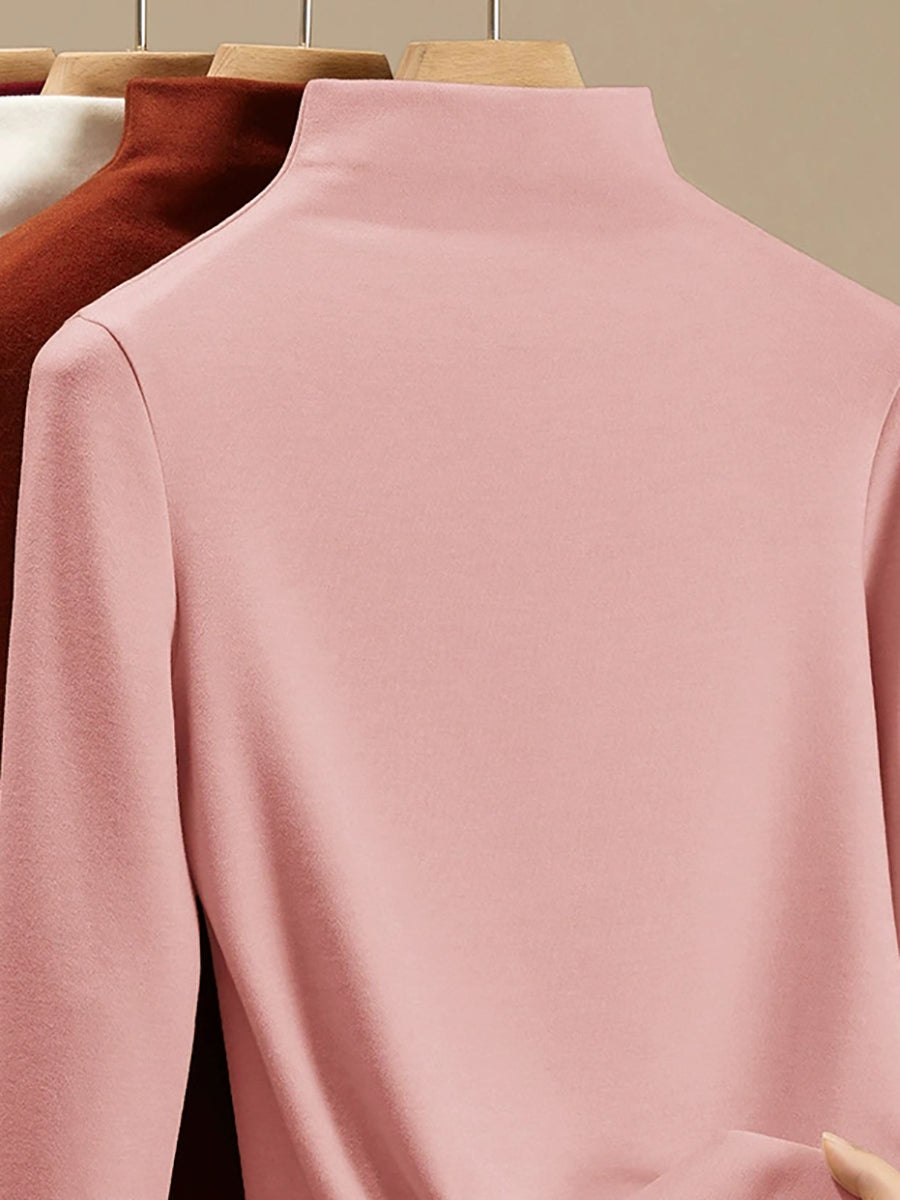 Women Autumn Casual Pure Color Half-Turtleneck Sweater