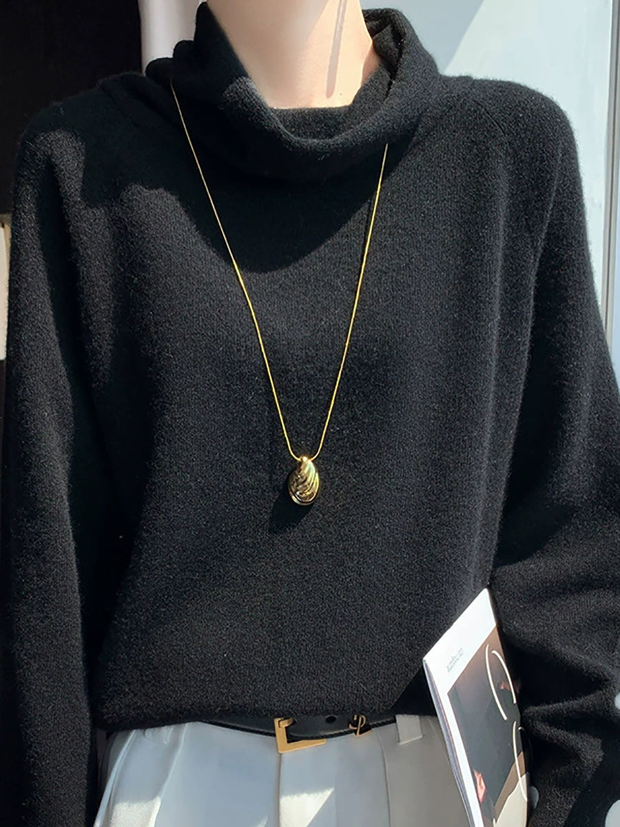 Women Autumn Casual Pure Color Knitted Turtleneck Sweater