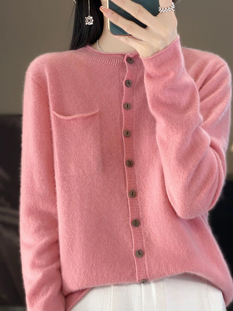 Women Casual Autumn Pure Color Stand Collar Knitted Sweater