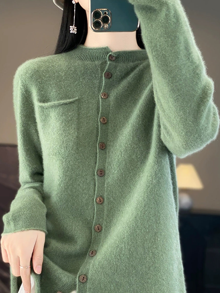 Women Casual Autumn Pure Color Stand Collar Knitted Sweater