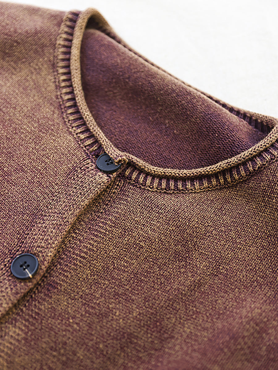 Women Autumn Retro Patch Spliced Knitted O-Neck Sweater