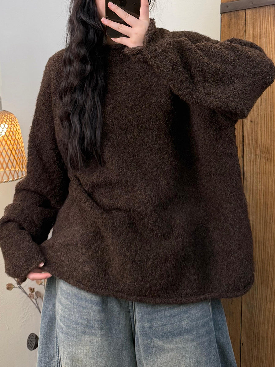 Women Winter Artsy Pure Color Half-Turtleneck Sweater