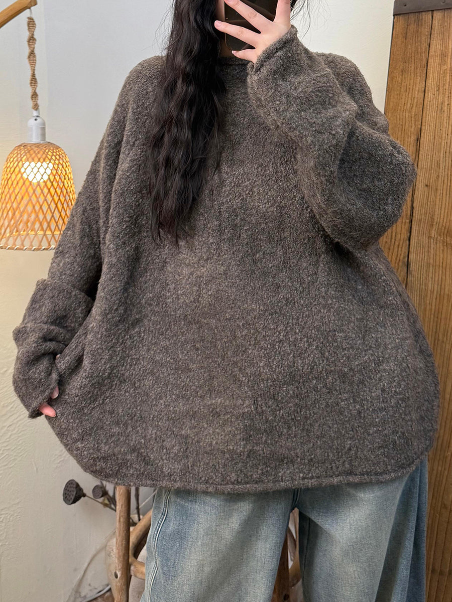 Women Winter Artsy Pure Color Half-Turtleneck Sweater