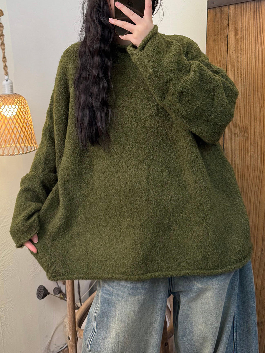 Women Winter Artsy Pure Color Half-Turtleneck Sweater