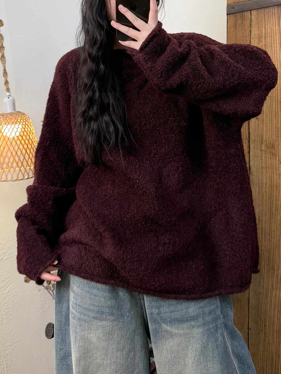 Women Winter Artsy Pure Color Half-Turtleneck Sweater