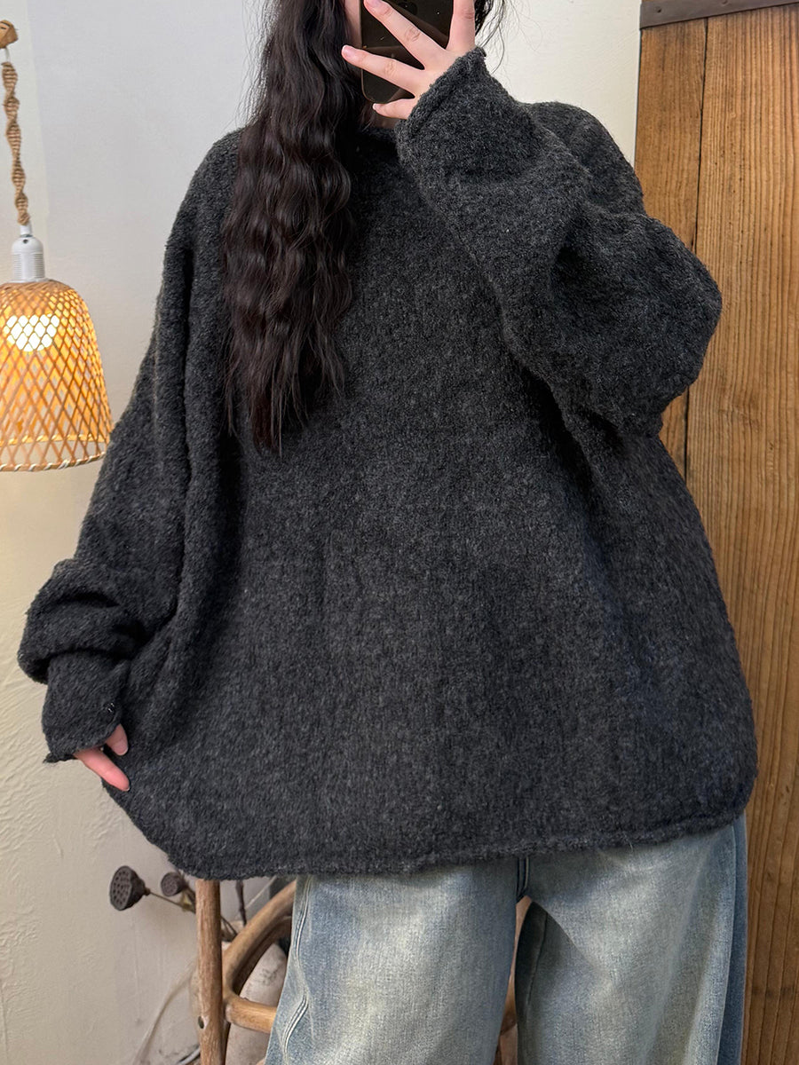 Women Winter Artsy Pure Color Half-Turtleneck Sweater