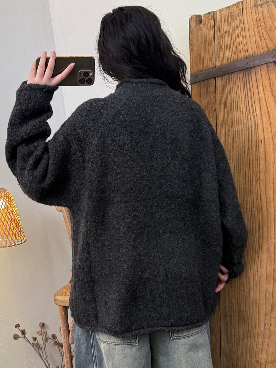 Women Winter Artsy Pure Color Half-Turtleneck Sweater