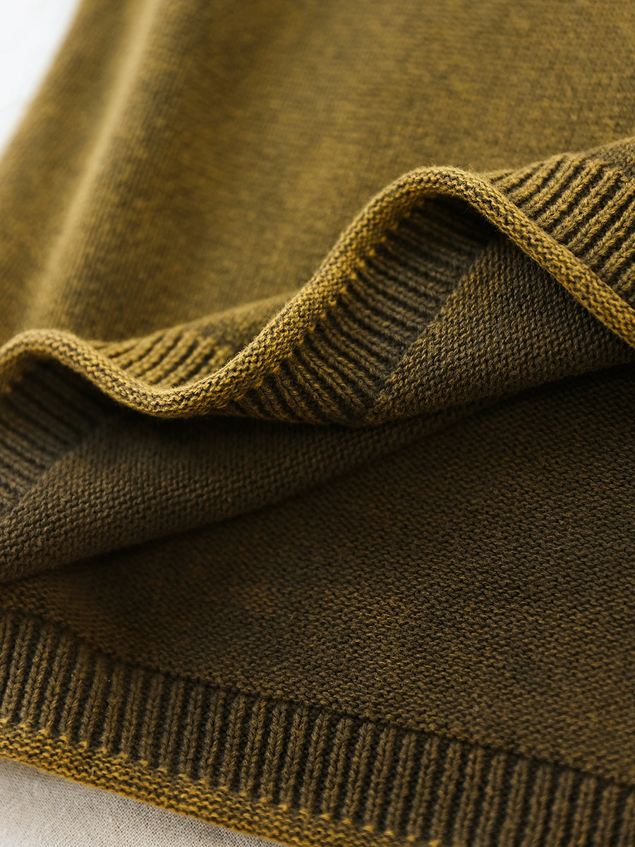 Women Autumn Retro Spliced 100%Cotton O-Neck Sweater