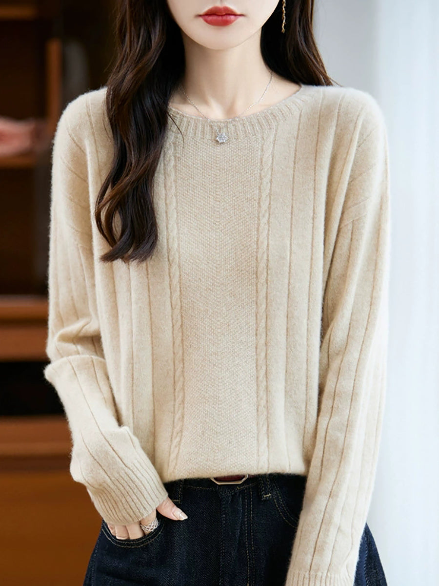 Women Autumn Casual Pure Color Knitted O-Neck Sweater