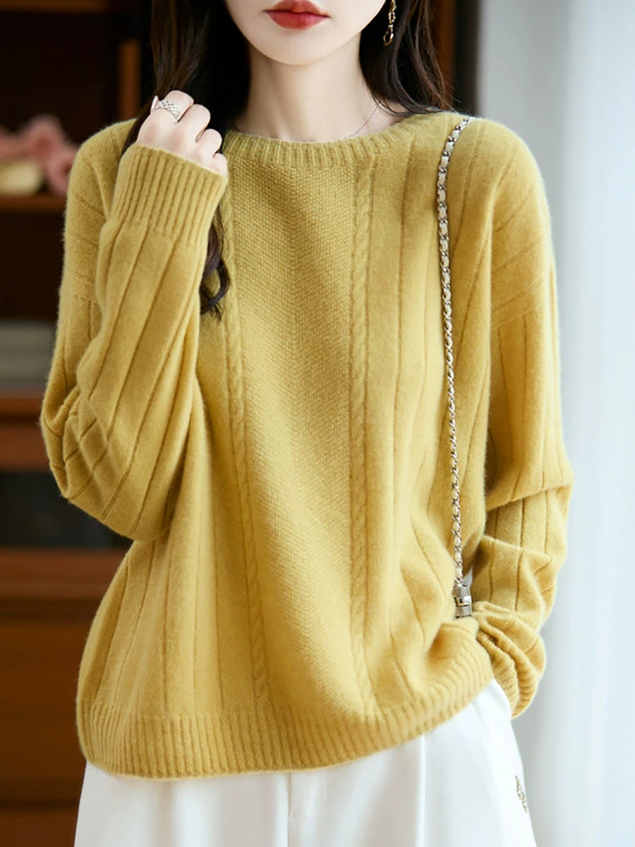 Women Autumn Casual Pure Color Knitted O-Neck Sweater