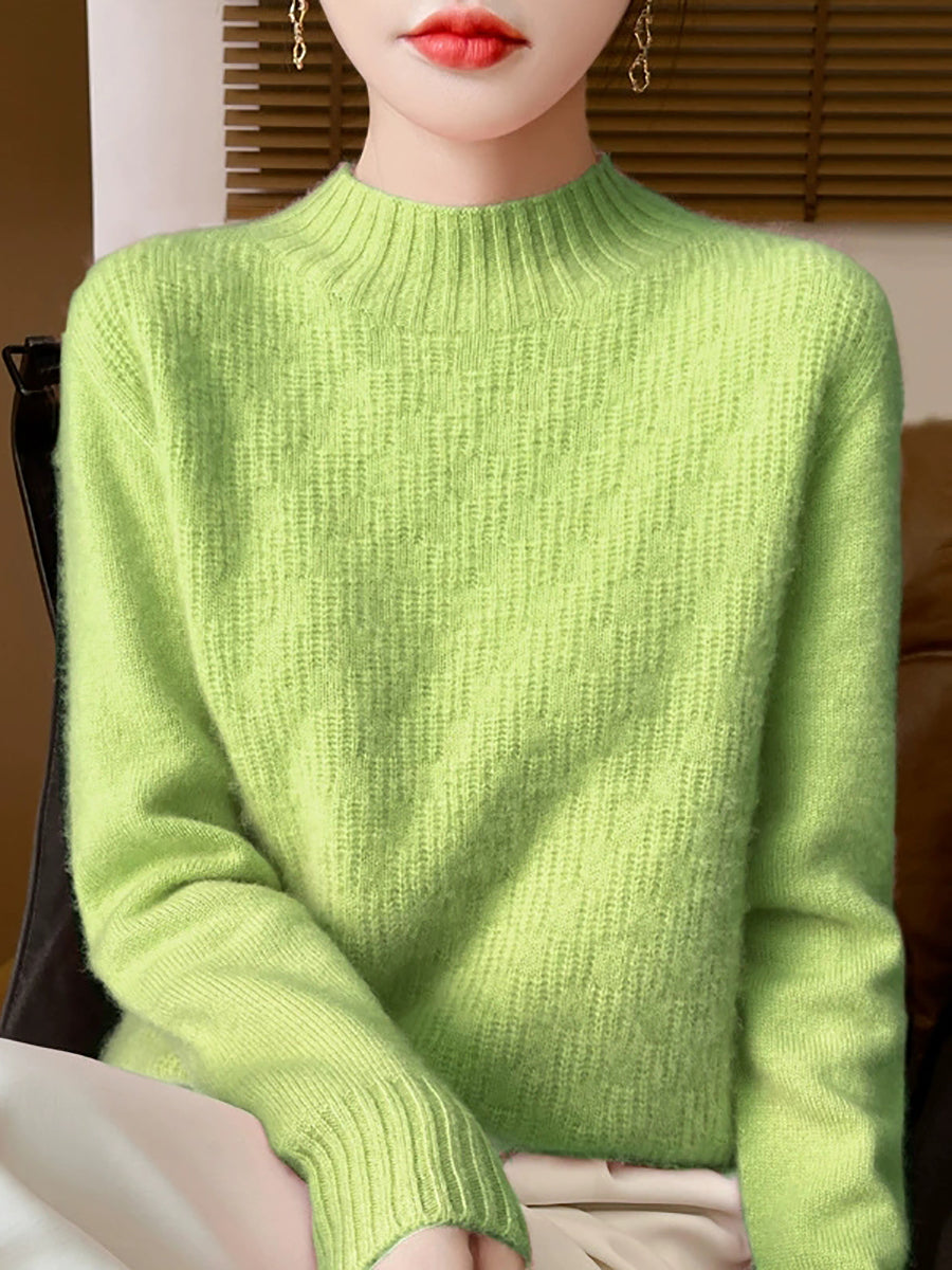 Women Autumn Pure Color Knitted Half-Turtleneck Sweater