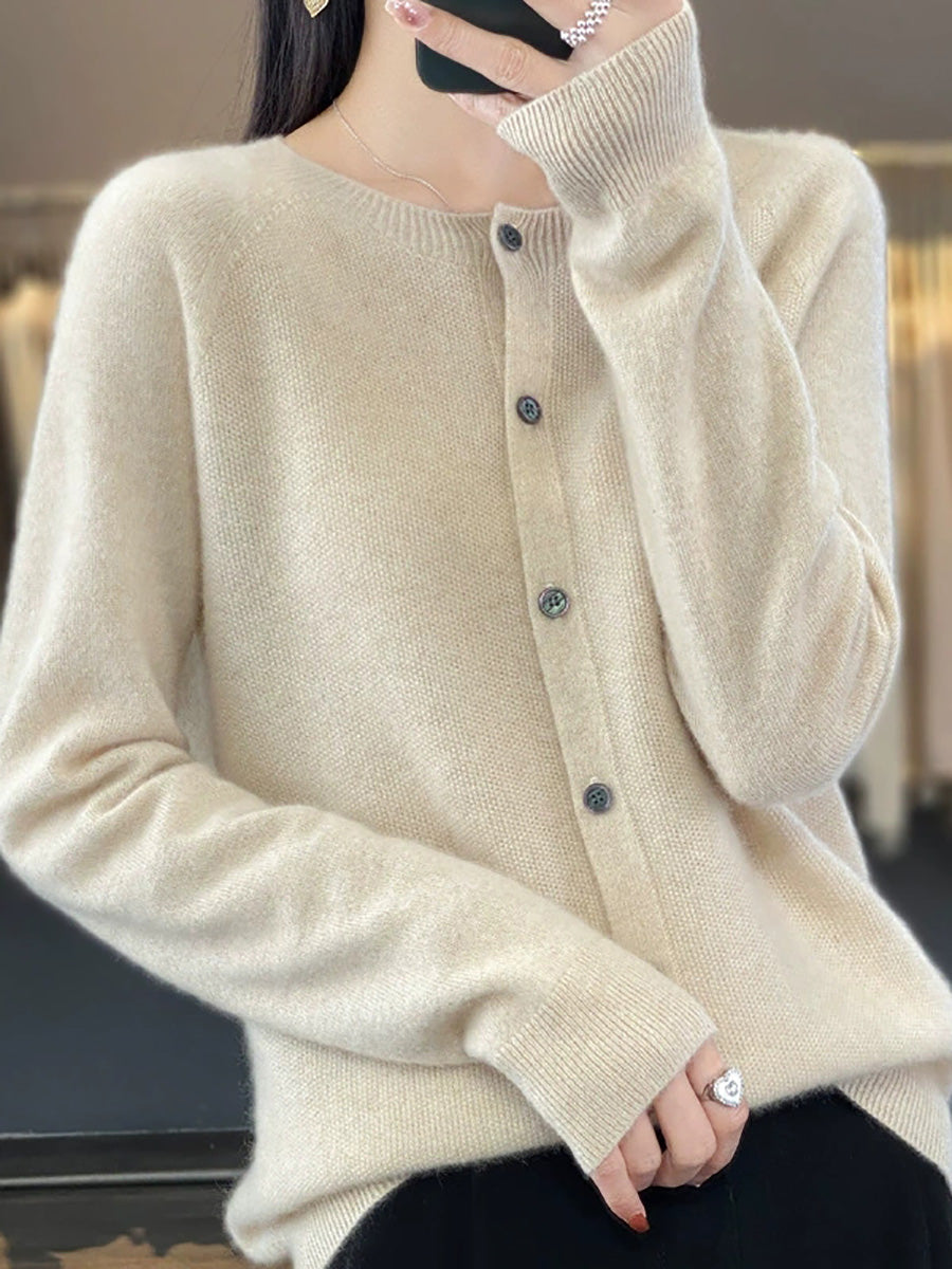 Women Autumn Casual Pure Color O-Neck Sweater
