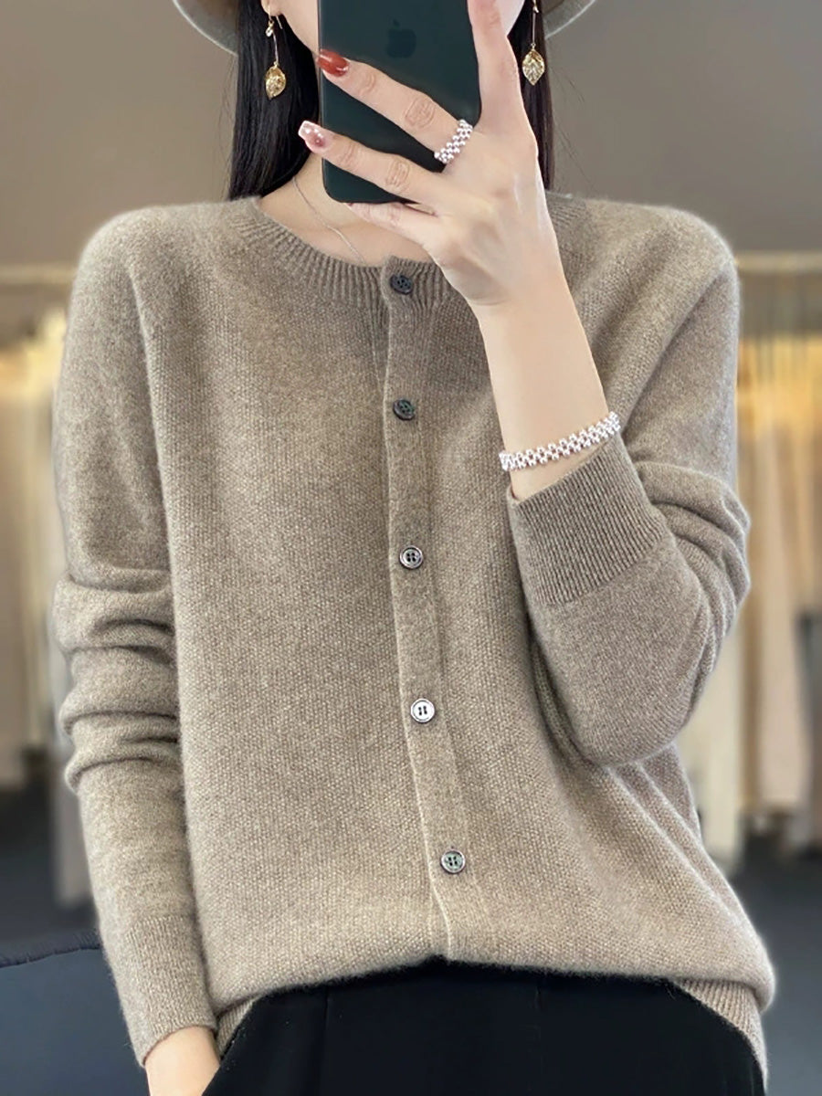 Women Autumn Casual Pure Color O-Neck Sweater