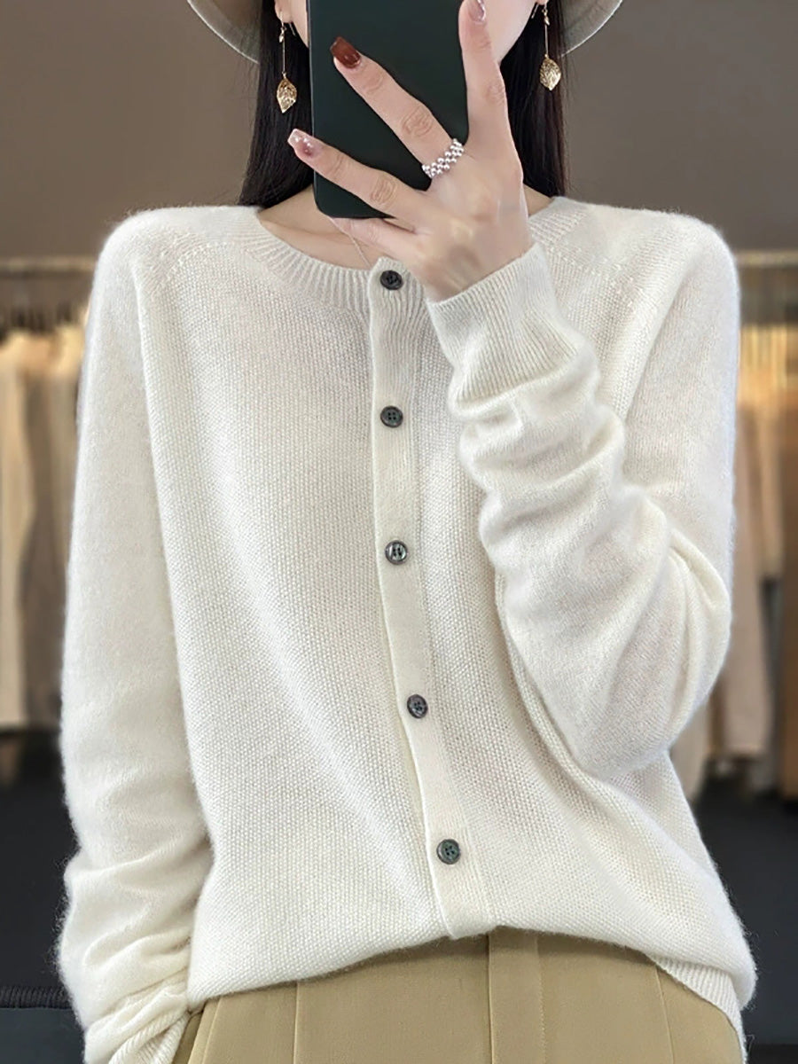 Women Autumn Casual Pure Color O-Neck Sweater