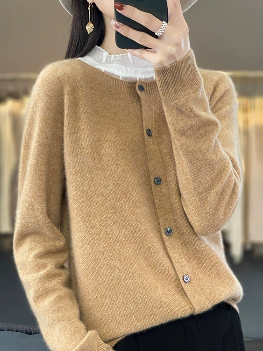 Women Autumn Casual Pure Color O-Neck Sweater