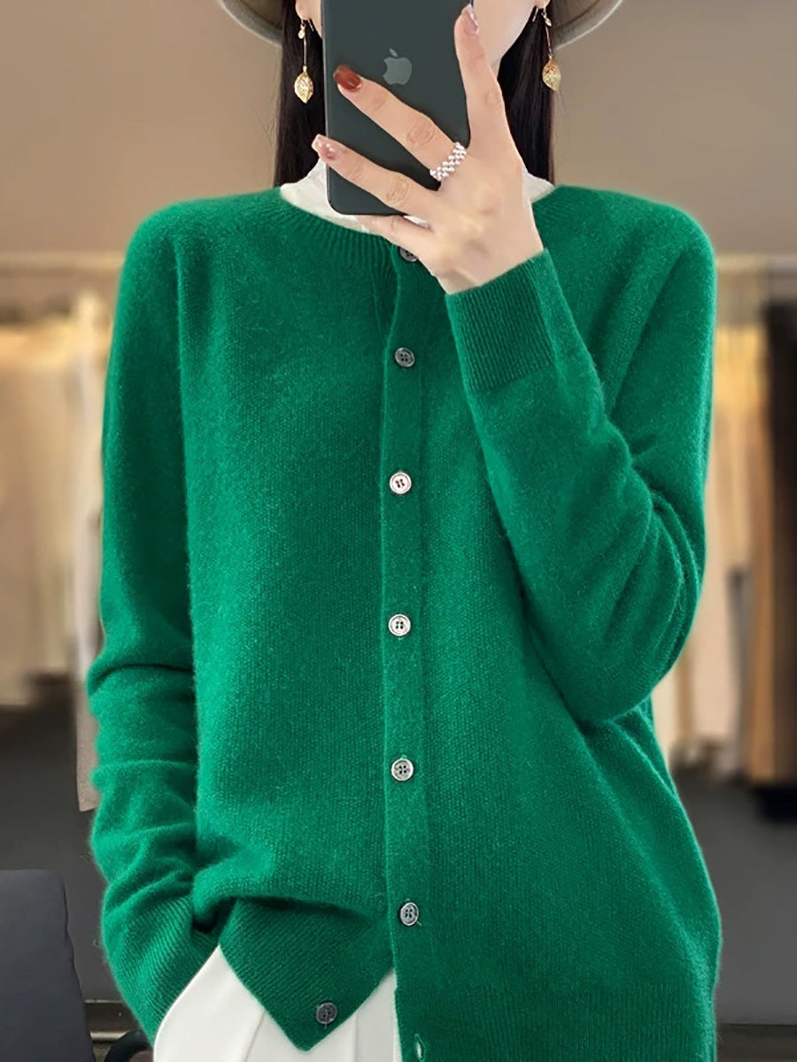 Women Autumn Casual Pure Color O-Neck Sweater
