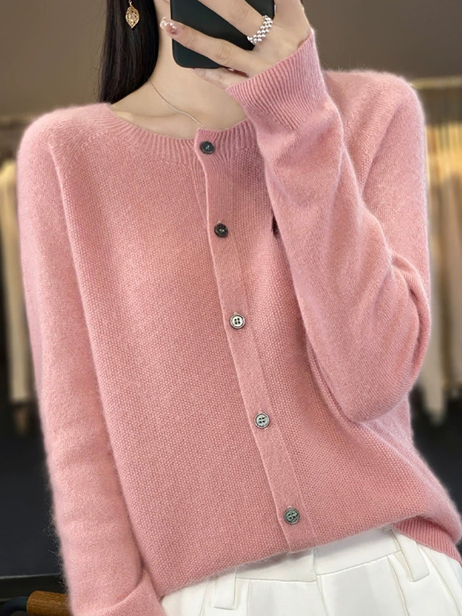 Women Autumn Casual Pure Color O-Neck Sweater