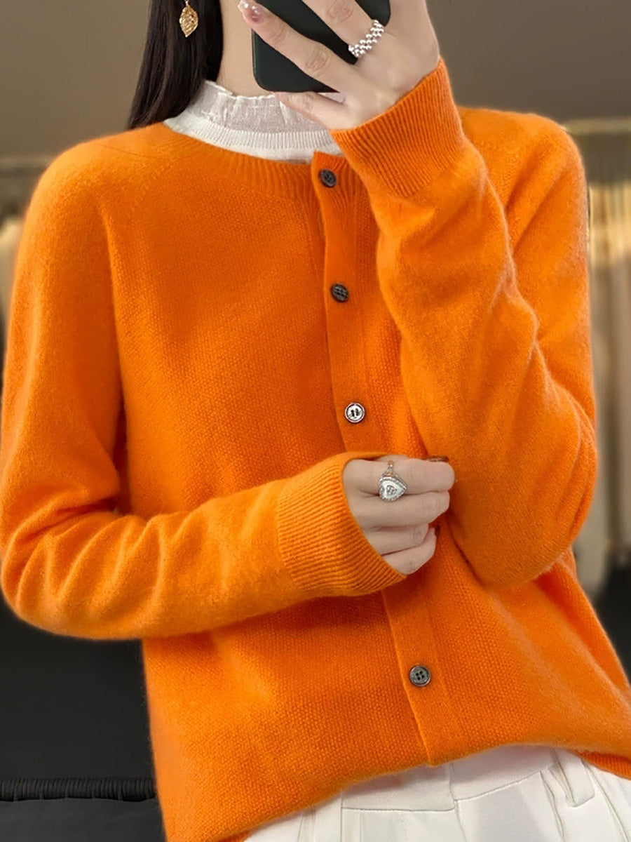 Women Autumn Casual Pure Color O-Neck Sweater