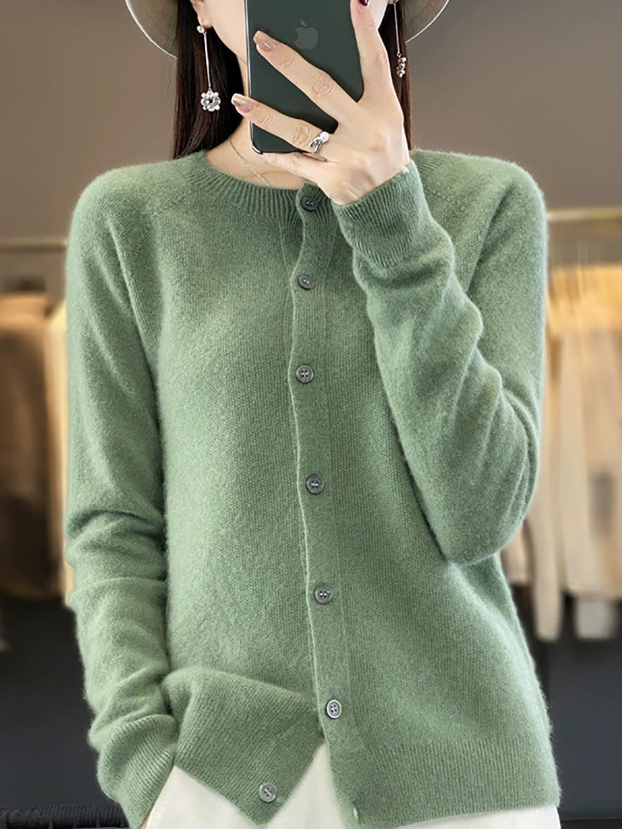 Women Autumn Casual Pure Color O-Neck Sweater