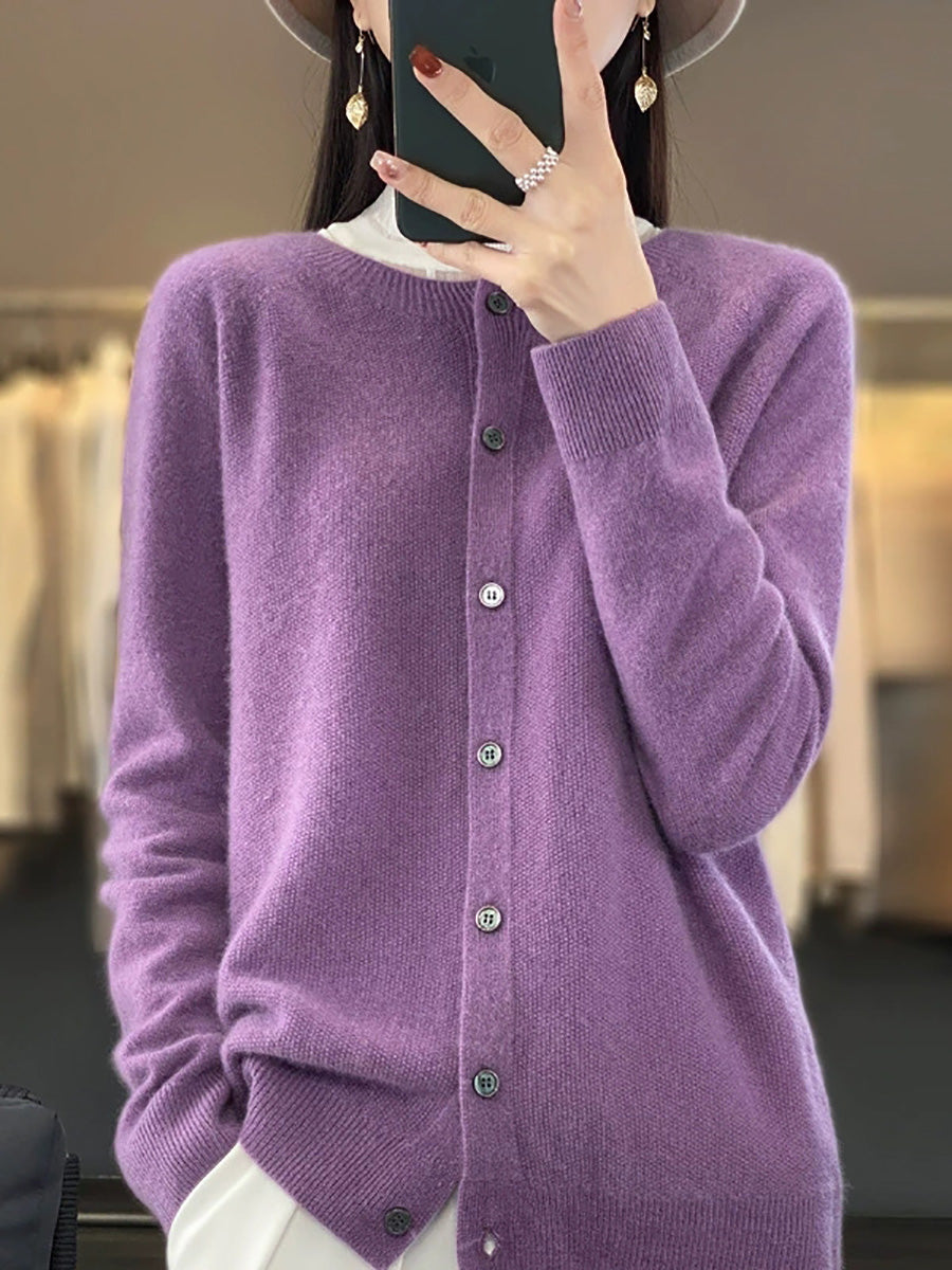 Women Autumn Casual Pure Color O-Neck Sweater