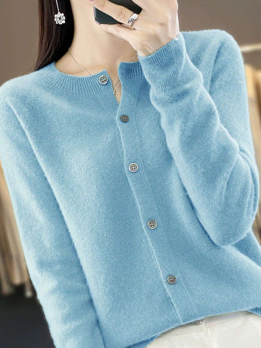 Women Autumn Casual Pure Color O-Neck Sweater