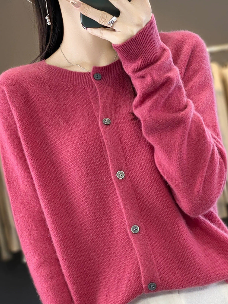 Women Autumn Casual Pure Color O-Neck Sweater
