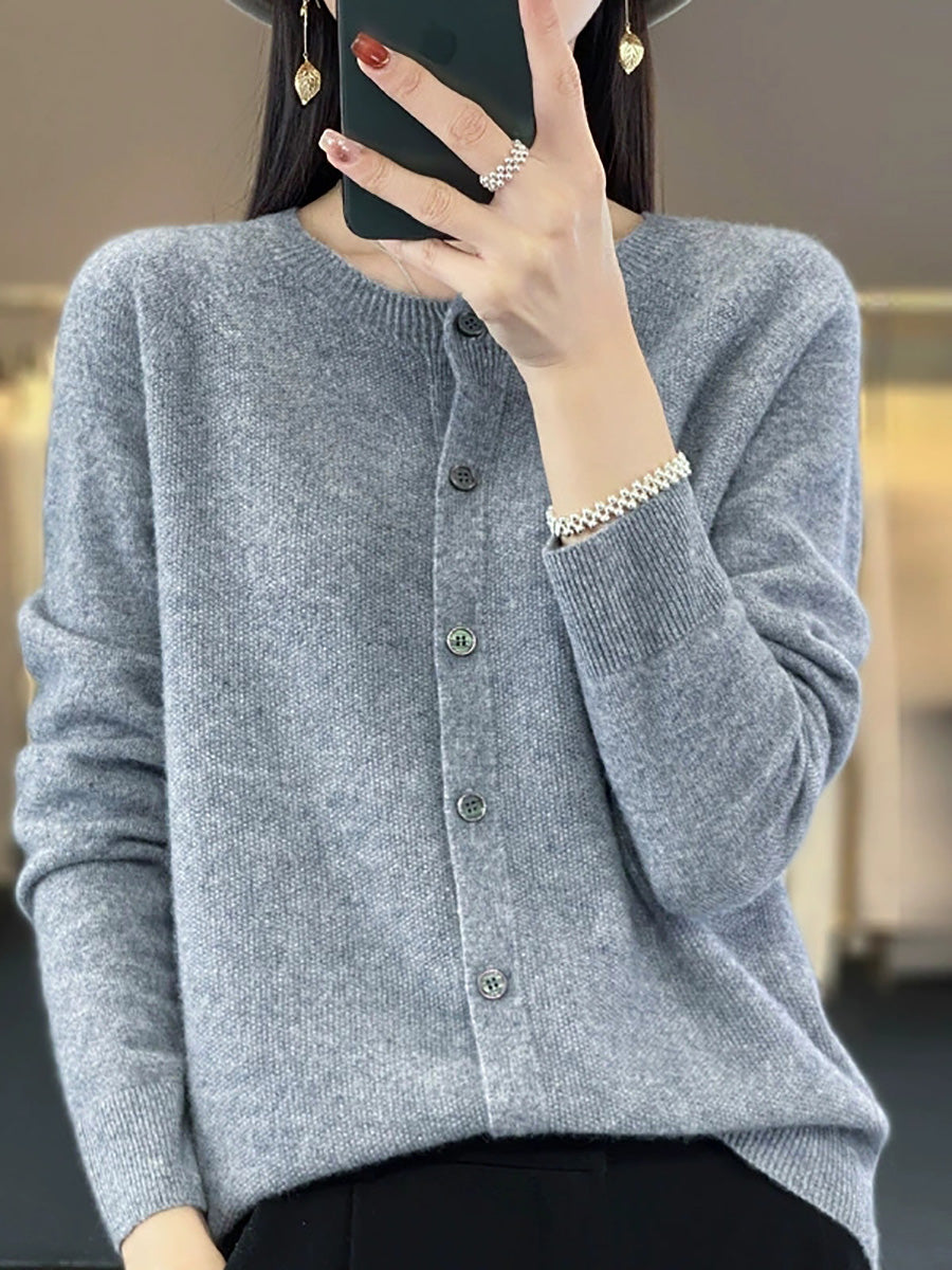 Women Autumn Casual Pure Color O-Neck Sweater