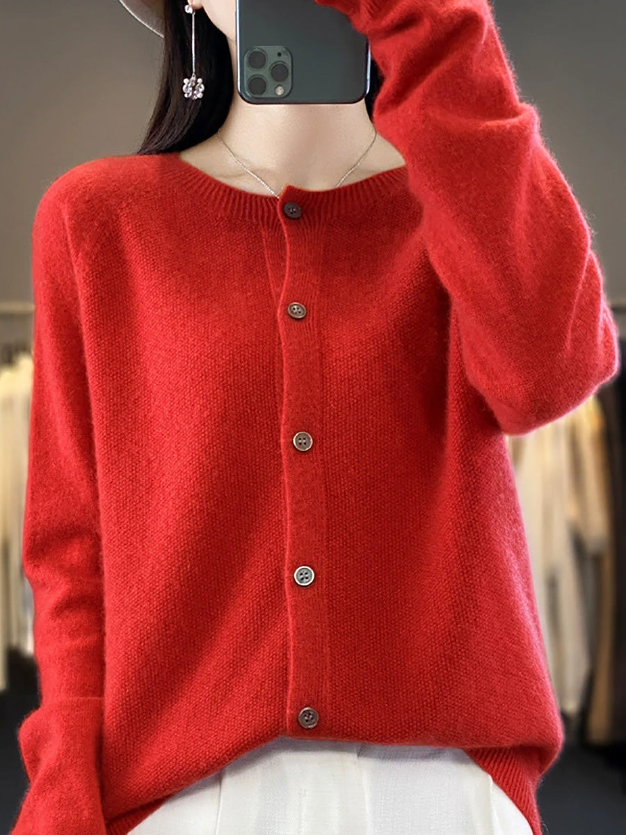 Women Autumn Casual Pure Color O-Neck Sweater
