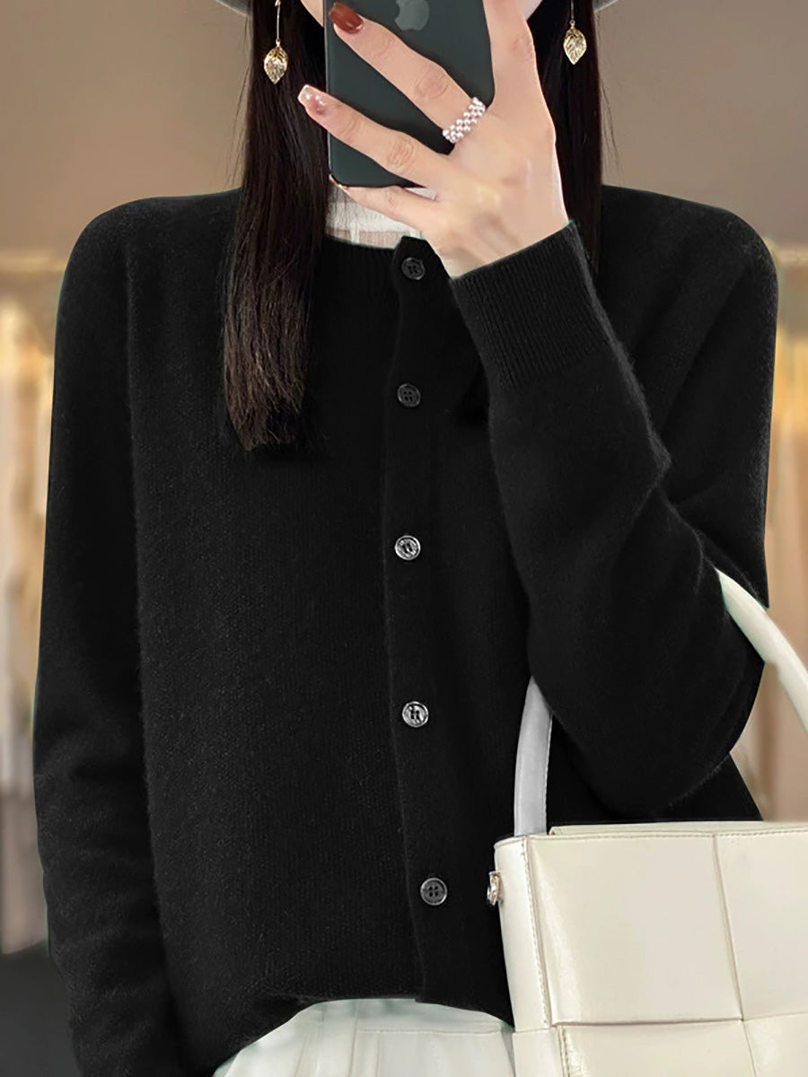 Women Autumn Casual Pure Color O-Neck Sweater