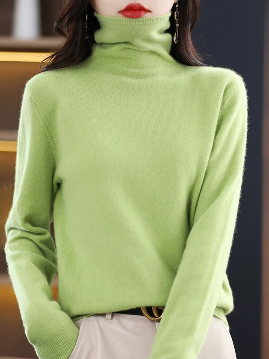 Women Autumn Casual Pure Color Turtleneck Sweater