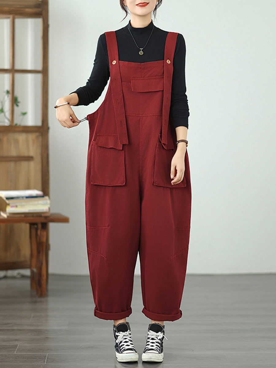 Women Autumn Casual Pure Color Denim Jumpsuits