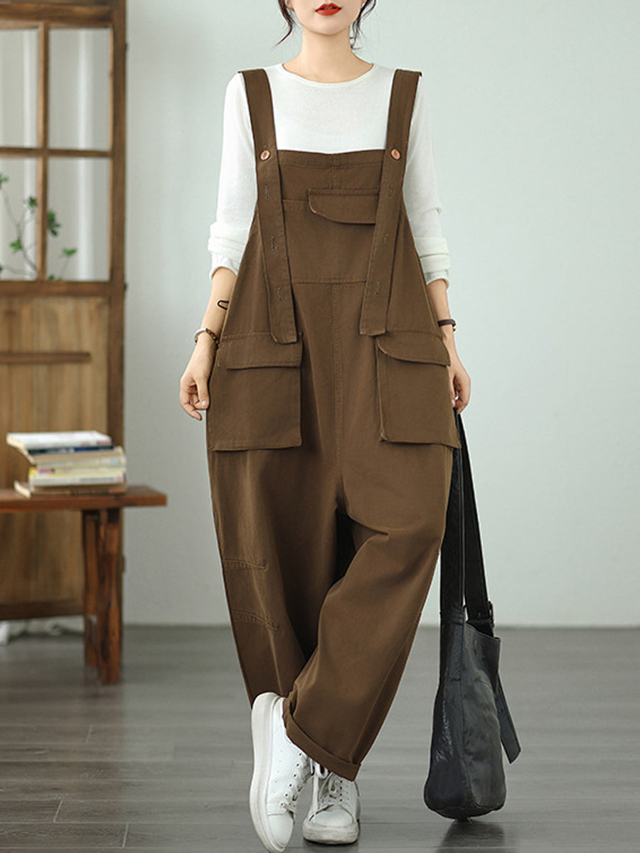 Women Autumn Casual Pure Color Denim Jumpsuits