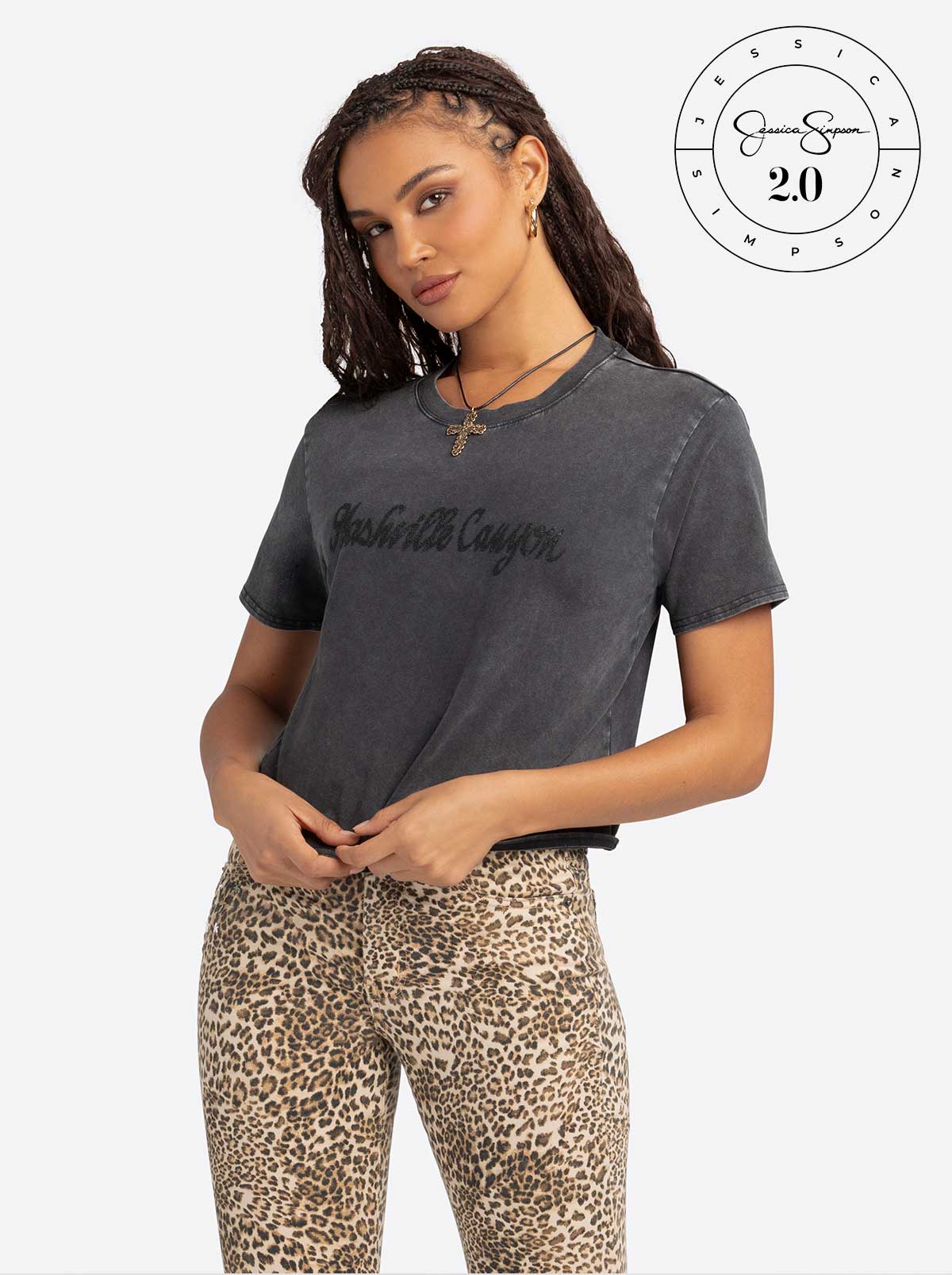 Jessica Simpson 2.0 Fleur Tee in Washed Black