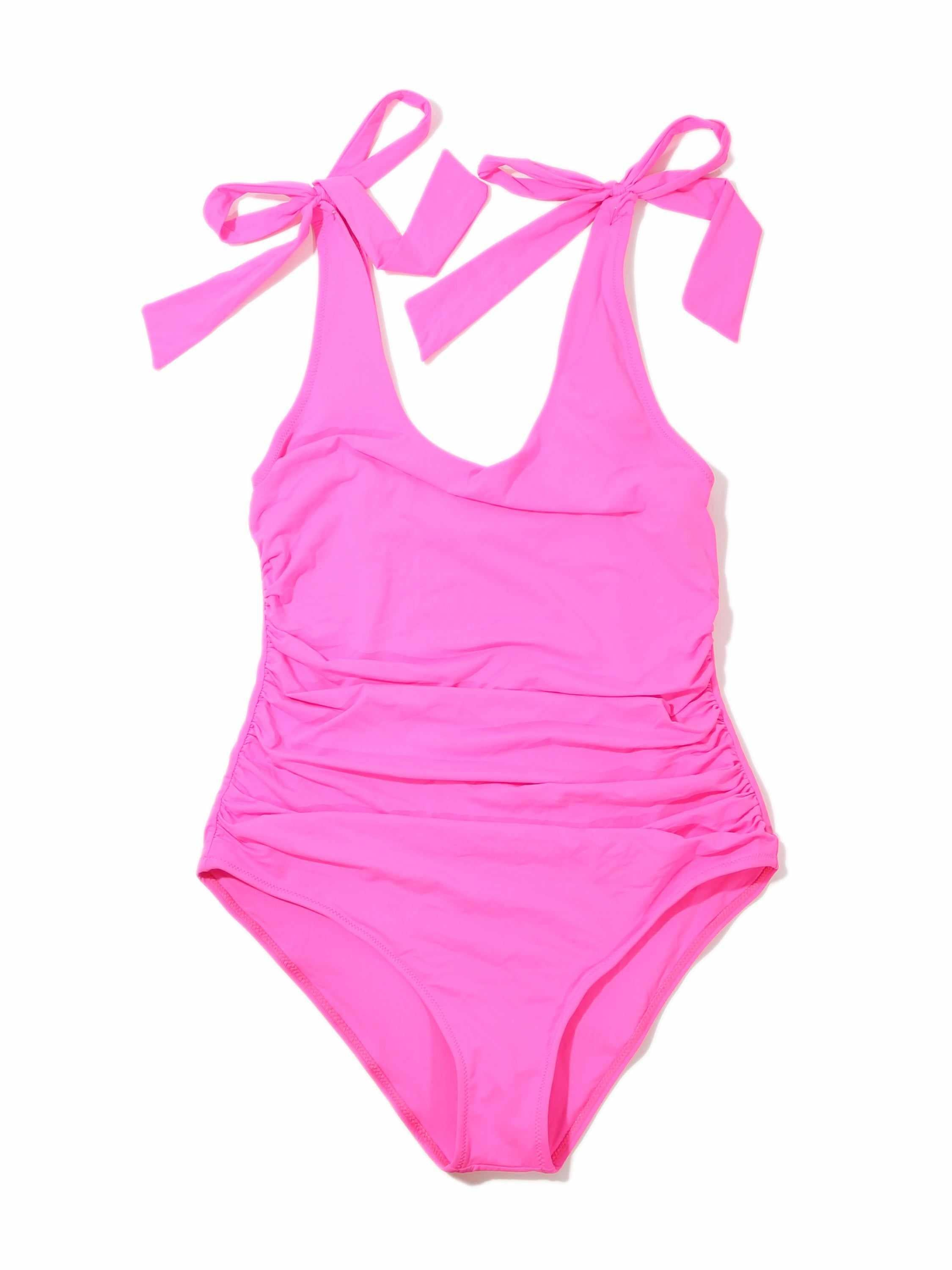 Ruched Bow One Piece Swimsuit Unapologetic Pink  Black Friday Sale
