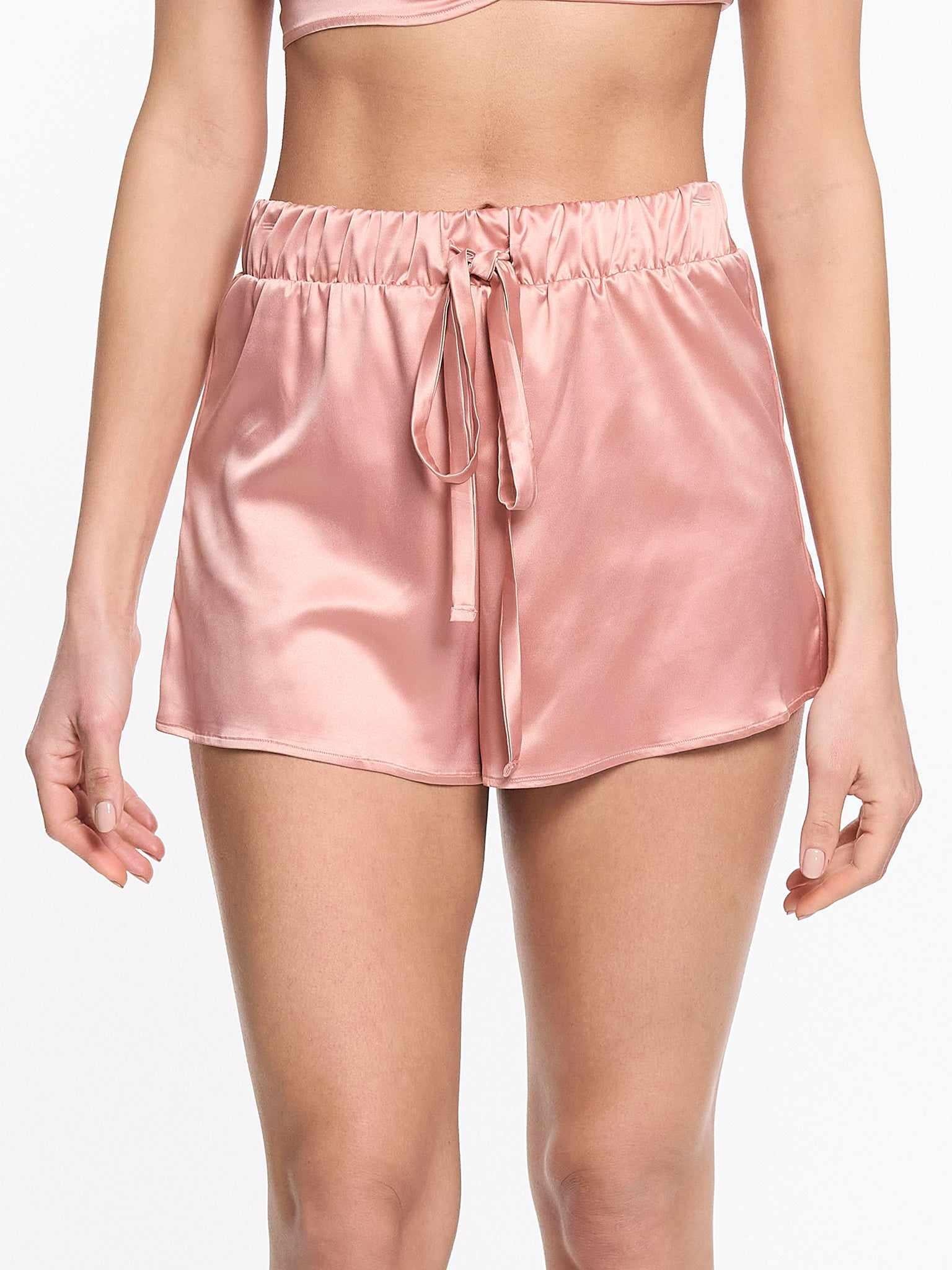 Satin Sleep Drawstring Short Rose Latte Pink  Black Friday Sale