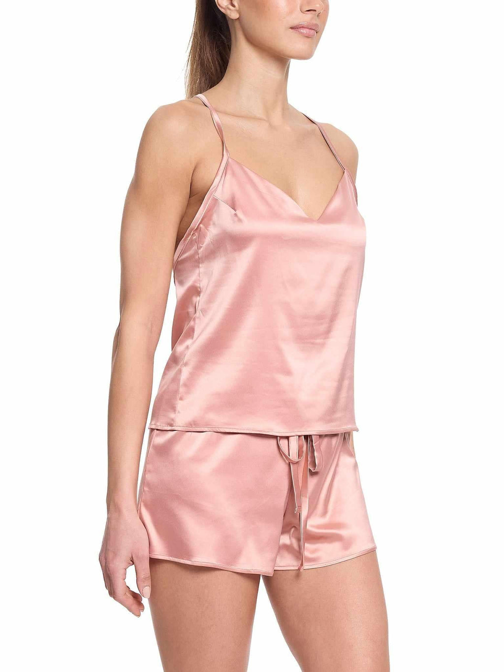 Satin Sleep Drawstring Short Rose Latte Pink  Black Friday Sale