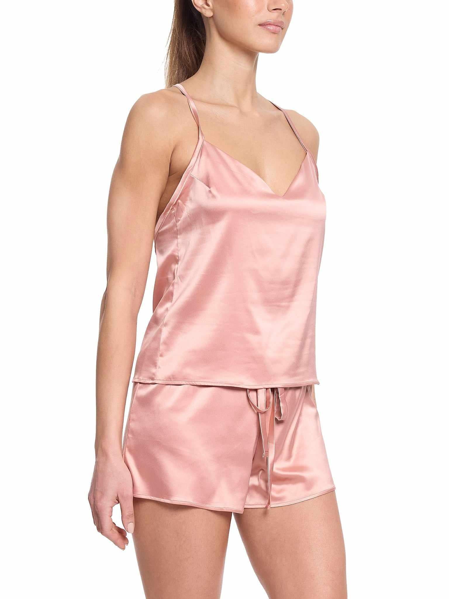 Satin Sleep Drawstring Short Rose Latte Pink  Black Friday Sale