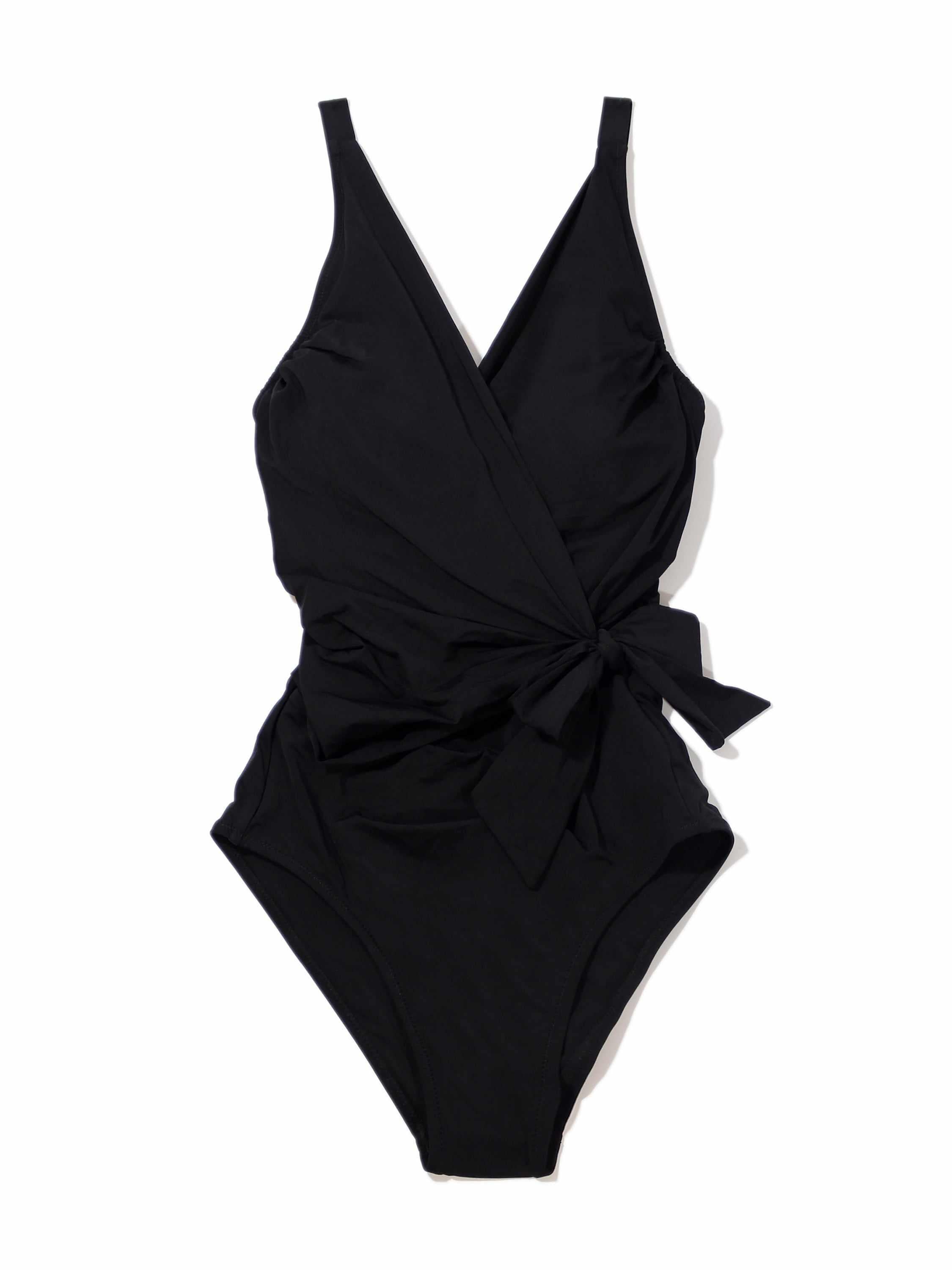 Wide Strap Wrap One Piece Swimsuit Black