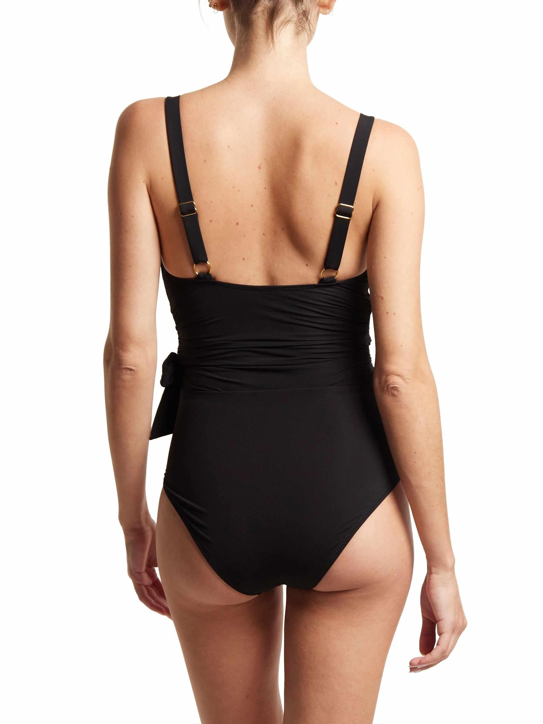 Wide Strap Wrap One Piece Swimsuit Black
