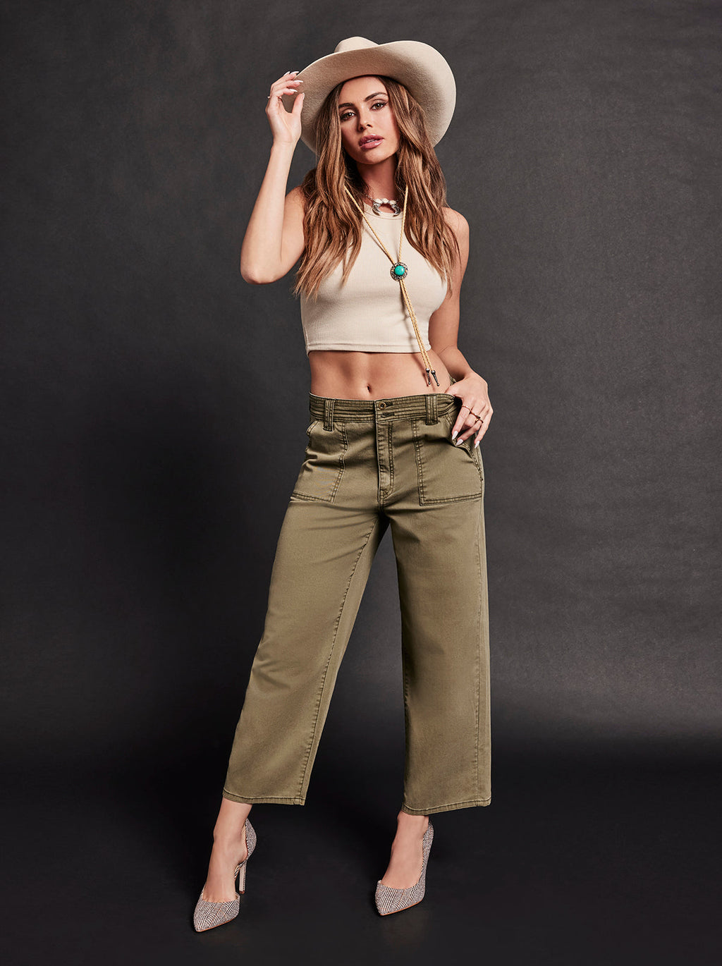 Wide Leg Chino in Bronze Green
