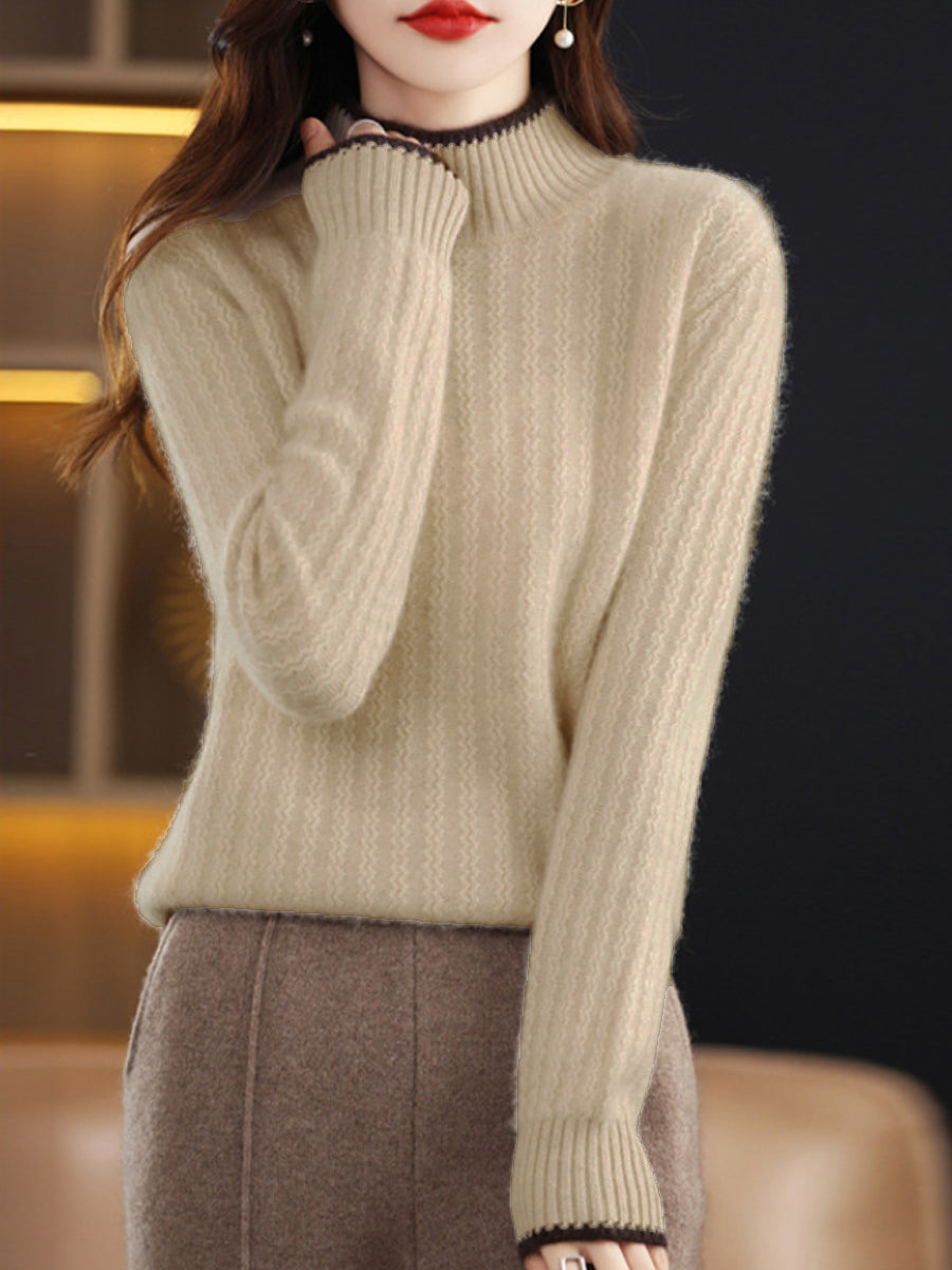 Women Autumn Pure Color Half-Tuetleneck Knitted Sweater