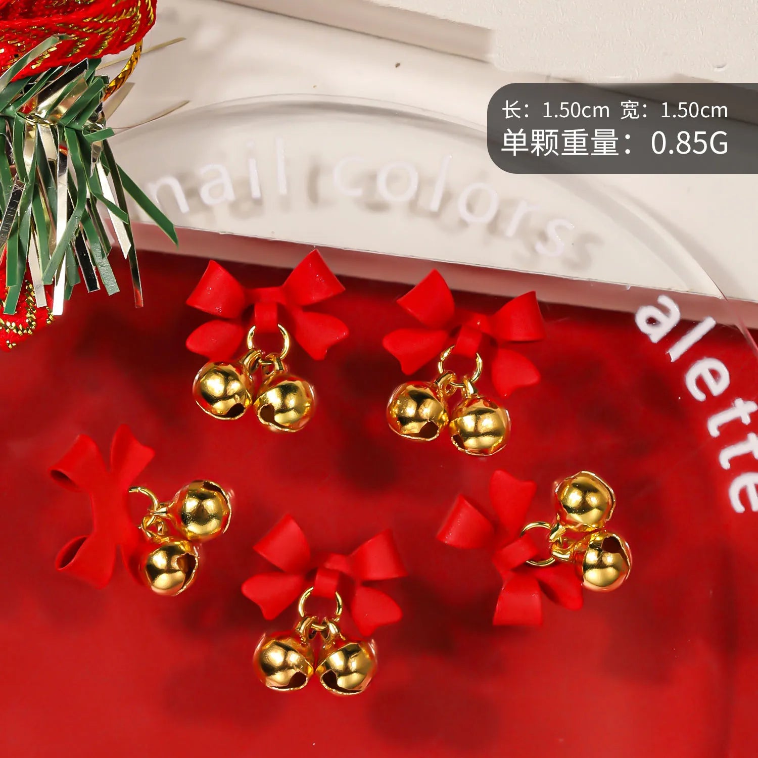 10pcs Christmas Small Bell Charms Crystal Bowknot Ornament DIY Exquisite Accessories Gold Nails Art